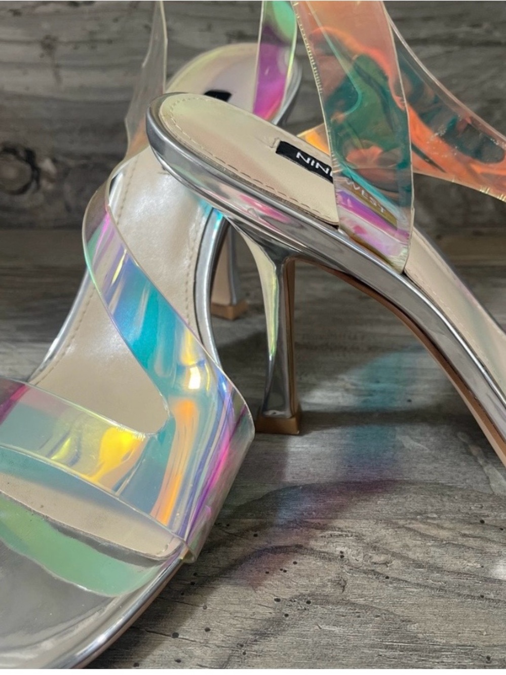 Nine West Iridescent Clear Strap High Heels - Silver
